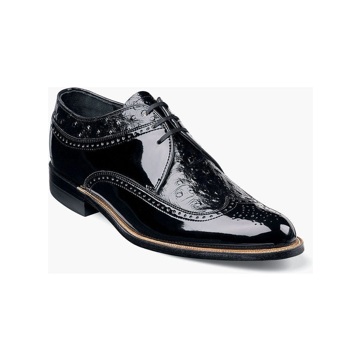 Stacy Adams: Elegante Ostrich Wingtip Oxford – Klassischer Schwarz-Burgunder Herrenschuh.